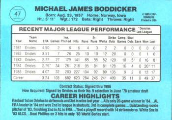 1986 Donruss #47 Mike Boddicker Back