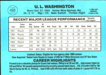 1986 Donruss #498 U.L. Washington Back