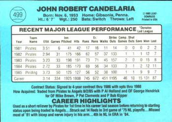 1986 Donruss #499 John Candelaria Back