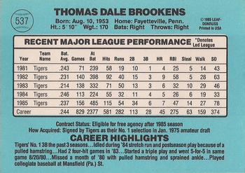 1986 Donruss #537 Tom Brookens Back