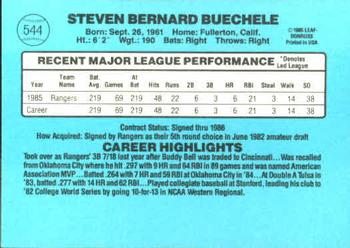 1986 Donruss #544 Steve Buechele Back
