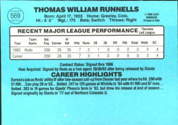 1986 Donruss #569 Tom Runnells Back