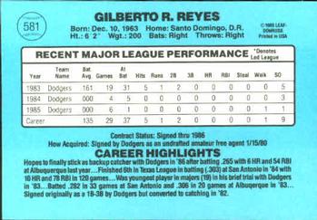 1986 Donruss #581 Gilberto Reyes Back