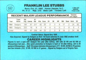 1986 Donruss #592 Franklin Stubbs Back