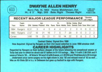 1986 Donruss #603 Dwayne Henry Back