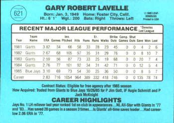 1986 Donruss #621 Gary Lavelle Back