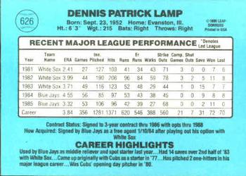 1986 Donruss #626 Dennis Lamp Back