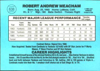1986 Donruss #638 Bobby Meacham Back