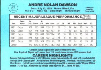 1986 Donruss #87 Andre Dawson Back