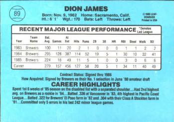 1986 Donruss #89 Dion James Back