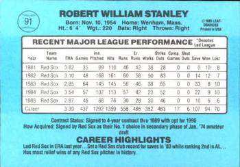 1986 Donruss #91 Bob Stanley Back