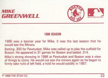 1988 Star Silver #32 Mike Greenwell Back