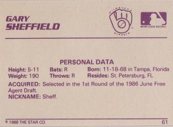 1988 Star Silver #61 Gary Sheffield Back