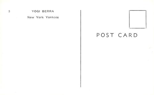 1965 Jay Publishing New York Yankees Postcards #3 Yogi Berra Back