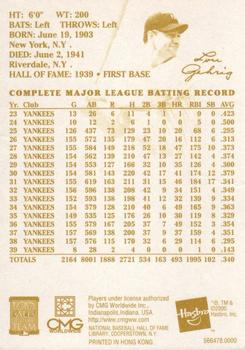 2000 Hasbro Starting Lineup Cards All Century Team #566478.0000 Lou Gehrig Back