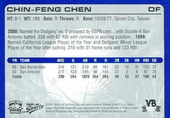 2001 Multi-Ad Vero Beach Dodgers #24 Chin-Feng Chen Back