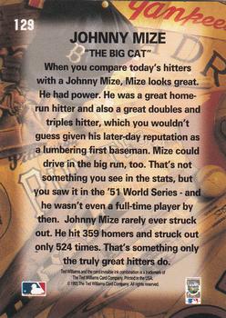 1993 Ted Williams #129 Johnny Mize Back