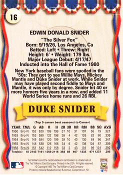 1993 Ted Williams #16 Duke Snider Back