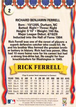 1993 Ted Williams #2 Rick Ferrell Back