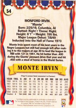 1993 Ted Williams #54 Monte Irvin Back