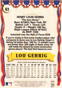 1993 Ted Williams #63 Lou Gehrig Back