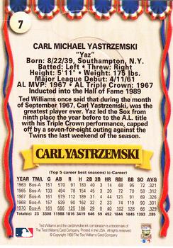 1993 Ted Williams #7 Carl Yastrzemski Back