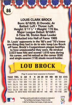 1993 Ted Williams #86 Lou Brock Back