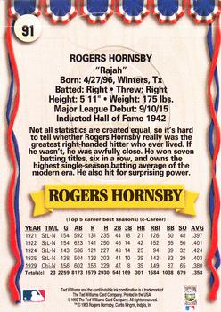 1993 Ted Williams #91 Rogers Hornsby Back
