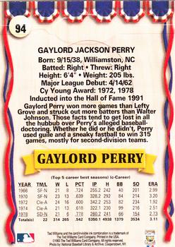 1993 Ted Williams #94 Gaylord Perry Back