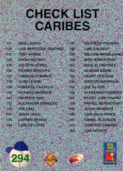 1995-96 Line Up Venezuelan Winter League #294 Checklist Caribes Back