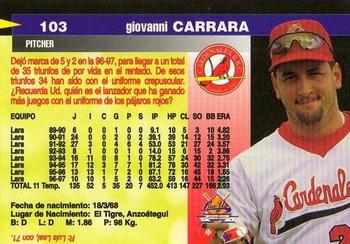 1997-98 Line Up Venezuelan Winter League #103 Giovanni Carrara Back