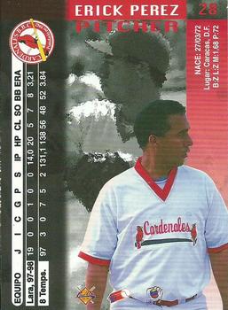 1998-99 Line Up Venezuelan Winter League #28 Erick Perez Back