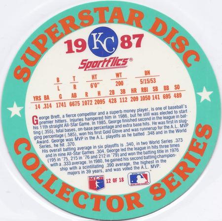1987 Sportflics - Superstar Discs #12 George Brett Back