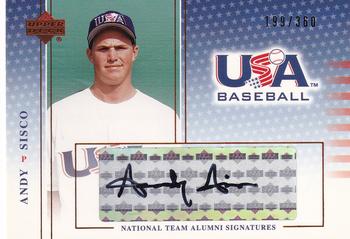 2005 Upper Deck USA Baseball 2004 National Team - National Team Alumni Signatures Black #AS Andy Sisco Front