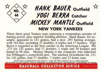 1997 Topps - Mickey Mantle Commemorative Reprints Finest #21 Hank Bauer / Yogi Berra / Mickey Mantle Back