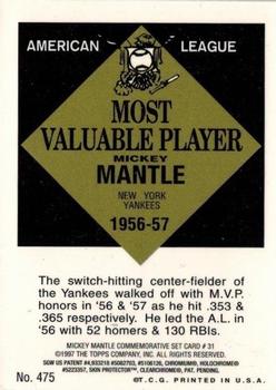 1997 Topps - Mickey Mantle Commemorative Reprints Finest #31 Mickey Mantle Back