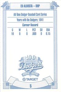 1990 Target Dodgers #5 Ed Albosta Back