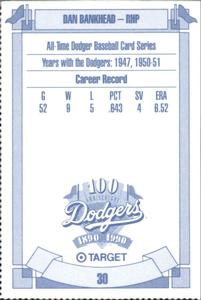 1990 Target Dodgers #30 Dan Bankhead Back