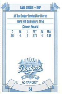 1990 Target Dodgers #54 Babe Birrer Back