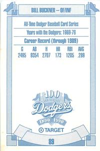 1990 Target Dodgers #89 Bill Buckner Back