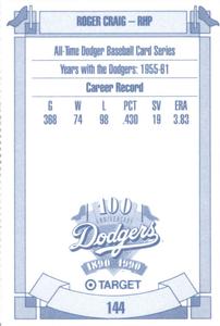 1990 Target Dodgers #144 Roger Craig Back