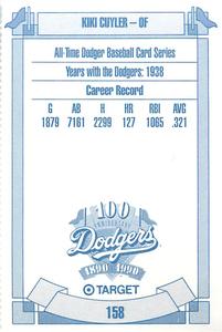1990 Target Dodgers #158 Kiki Cuyler Back