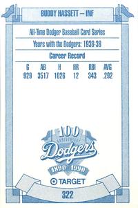 1990 Target Dodgers #322 Buddy Hassett Back