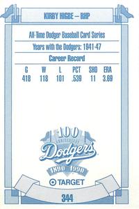 1990 Target Dodgers #344 Kirby Higbe Back