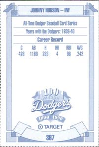 1990 Target Dodgers #367 Johnny Hudson Back