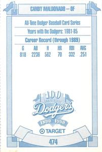 1990 Target Dodgers #474 Candy Maldonado Back