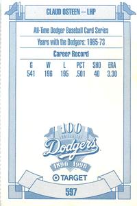 1990 Target Dodgers #597 Claude Osteen Back