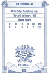 1990 Target Dodgers #613 Stu Pederson Back