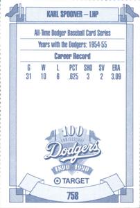 1990 Target Dodgers #758 Karl Spooner Back