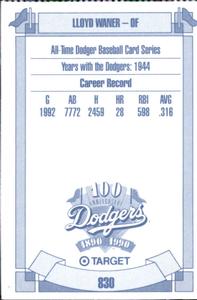 1990 Target Dodgers #830 Lloyd Waner Back